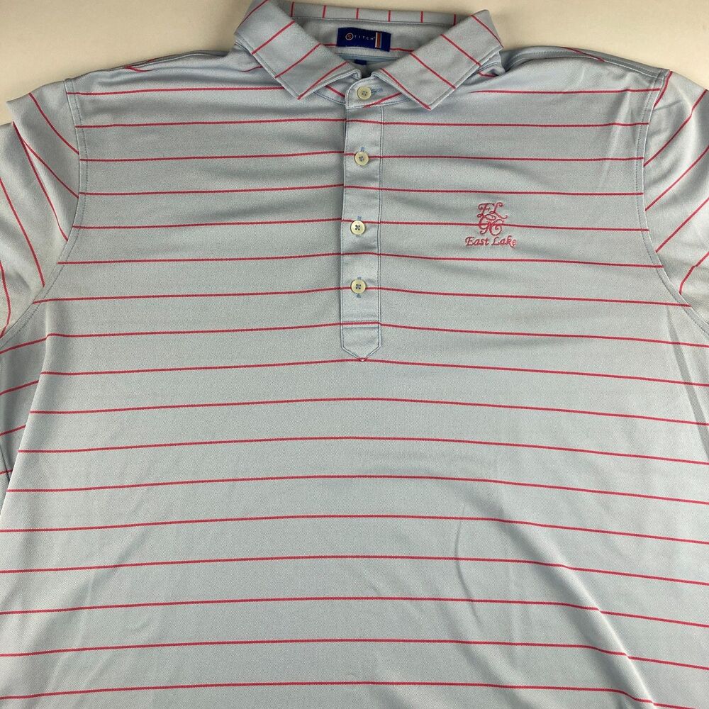 Stitch Golf Polo Mens Large Blue Red Stripe Performance Shirt East Lake Club